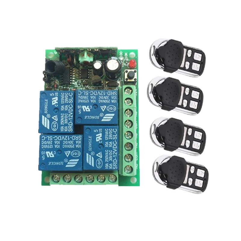 

DC 12V 4CH Receiver &Transmitter Wireless remote control switch Working way is adjustable 200M for garage door / window /lamp
