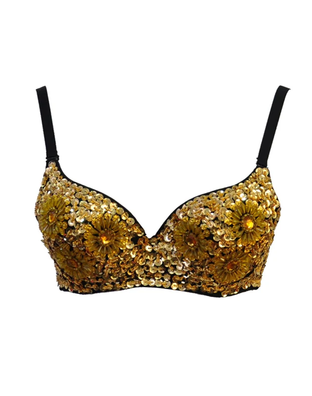 Wholesale Sexy Lingerie Sexy Women's Bra Top Set Gold Sequin Bra With