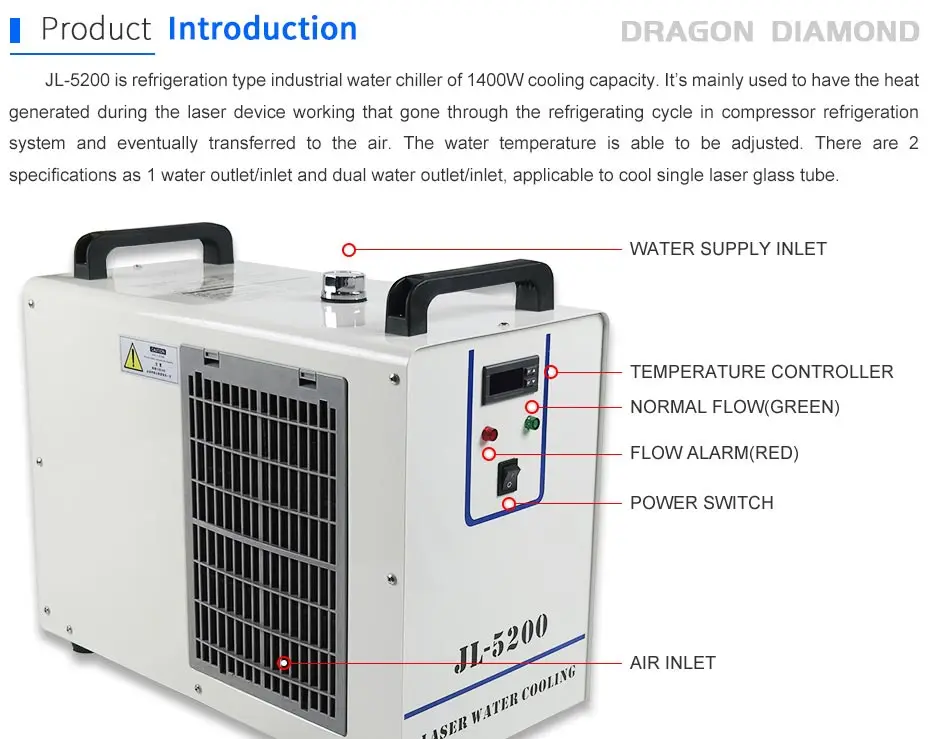 Jl5200 промышленность воздушный охладитель воды для co2 лазерная гравировка Резка охлаждения машины 80 Вт 100 Вт лазерной трубки