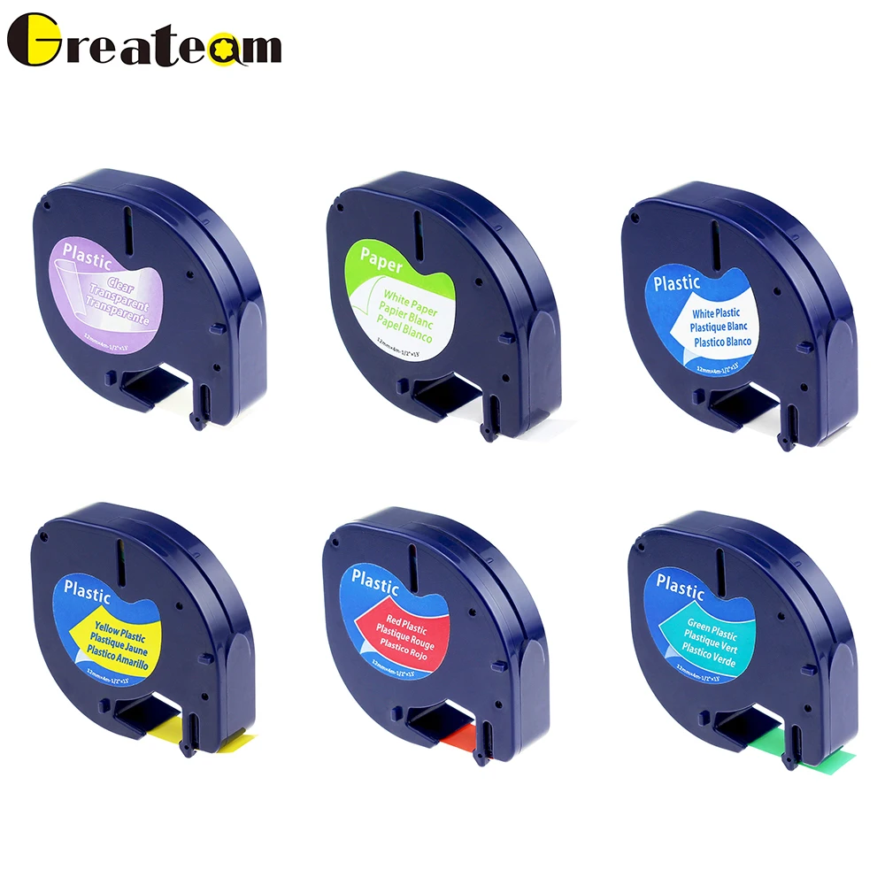 

Greateam 6pcs/lot 12667 91200 91201 91202 91203 91204 Compatible DYMO LetraTag Self-Adhesive Mixture Color Label Tape