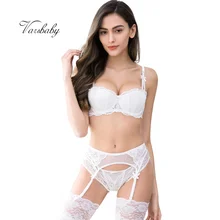 Varsbaby, сексуальное нижнее белье, комплект, хлопок, кружево, пуш-ап, нижнее белье, бюстгальтер+ трусики+ подвязки+ чулки, 4 шт., бюстгальтер и прозрачные трусики, комплект