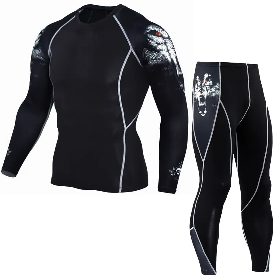 2017 Tracksuit Mens Compression Shirt Pants Set Running Tights Workout font b Fitness b font Training