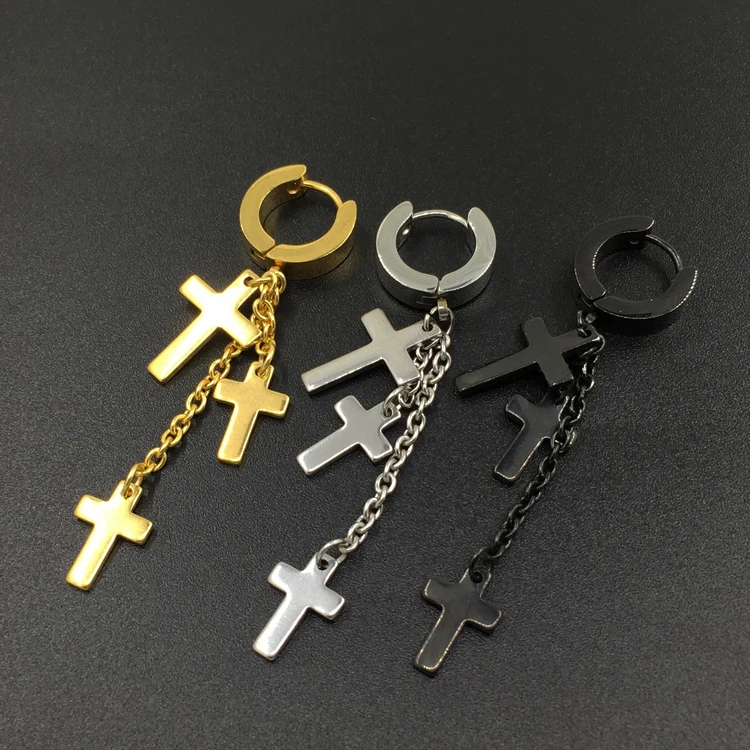 2Piece High Quality 2018 New Tassels Cross Stainless Steel Studs Mens