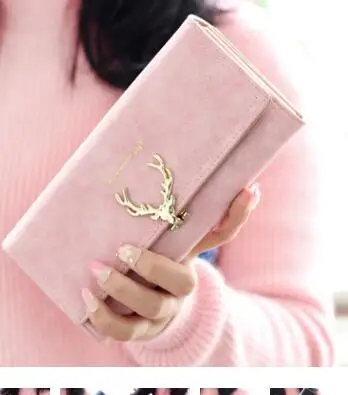

1pcs/lot korean style Female Women Purse Long Solid Candy Color Metal Christmas Deer Wallets PU long walllet