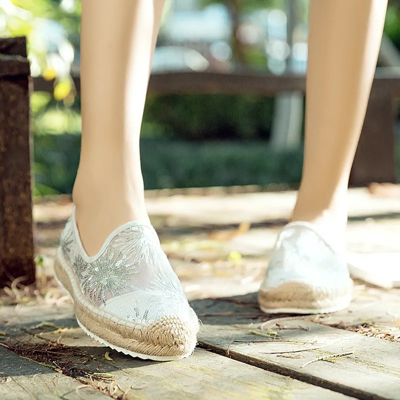 Bling Women Platform Fisherman Shoes Lace Slip-on Casual Loafers Flats Breathable Mules Vintage Ladies Women's Espadrilles Shoes (20)