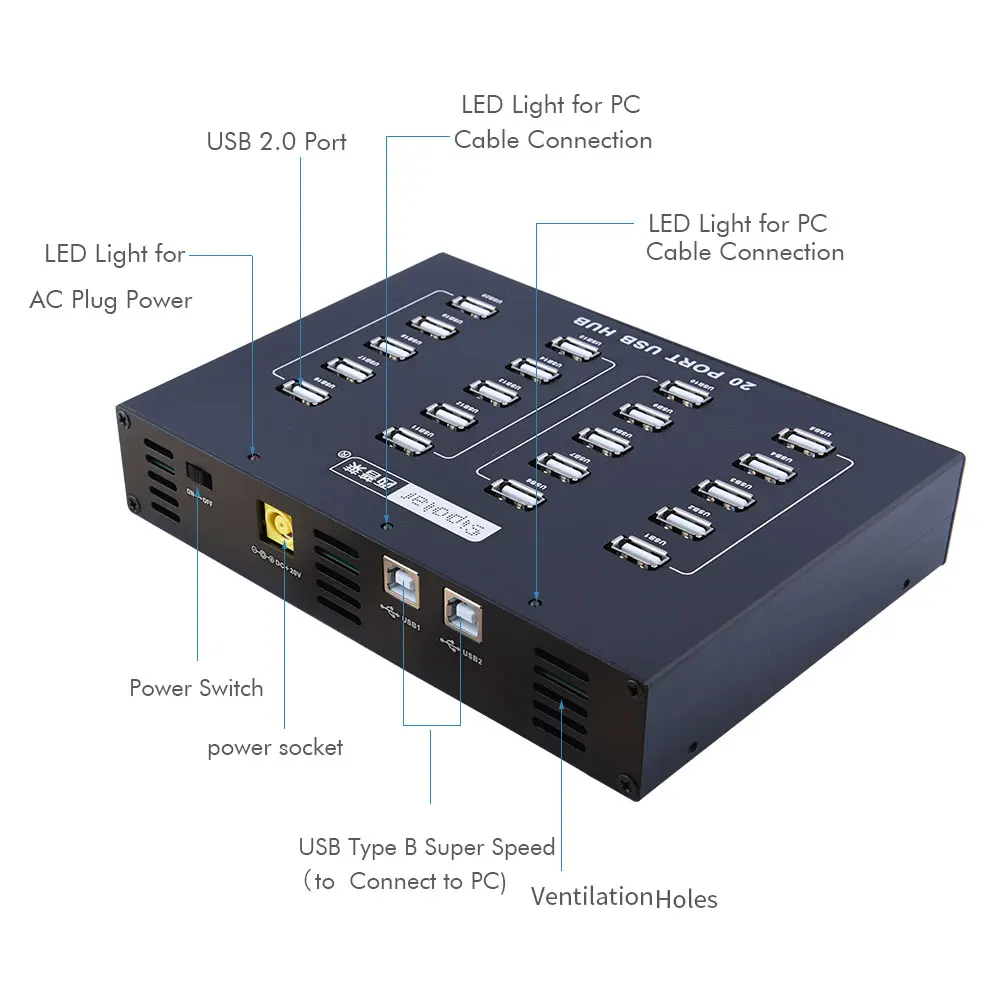 Super Speed Funny usb Hub 20 Port with 20V 4.5A Power Adapterin USB