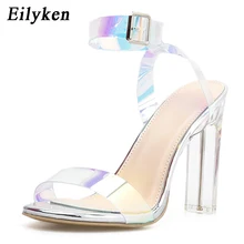 Eilyken/Новинка года; женские босоножки на высоком каблуке; Летняя женская обувь из ПВХ с пряжкой; серебристые, черные босоножки на прозрачном каблуке