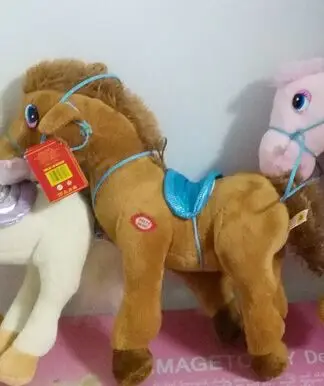 Русский язык интеллектуальные принимать плюшевые куклы-лошади, электронные игрушечные зверушки, интеллектуальная русская игрушка Рождественский подарок для детей - Цвет: Коричневый