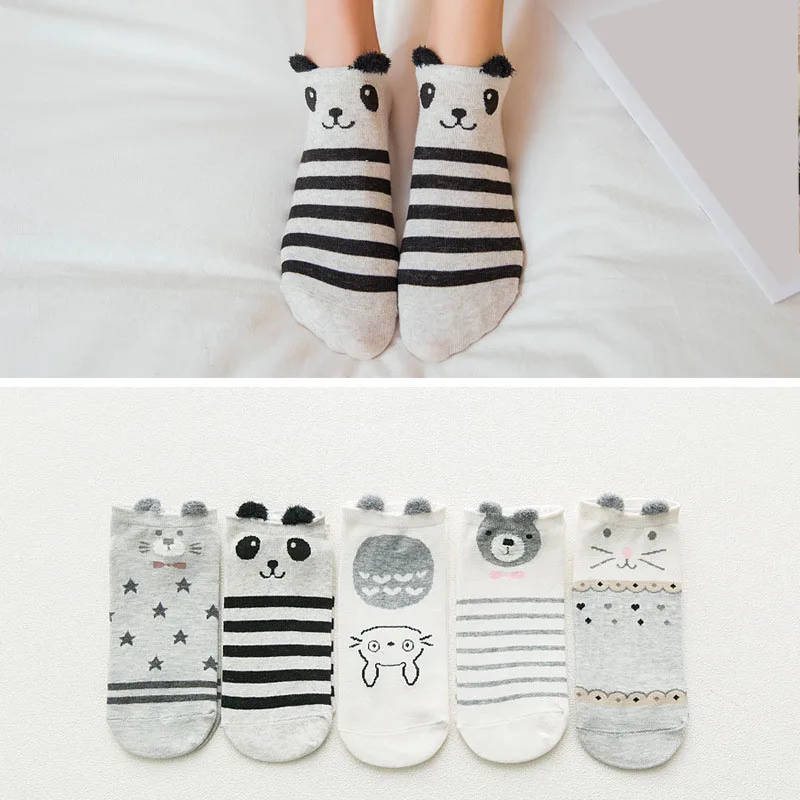 Women's Cute Red Heart And Funny Cartoon Printed Socks 5Pairs-Style2