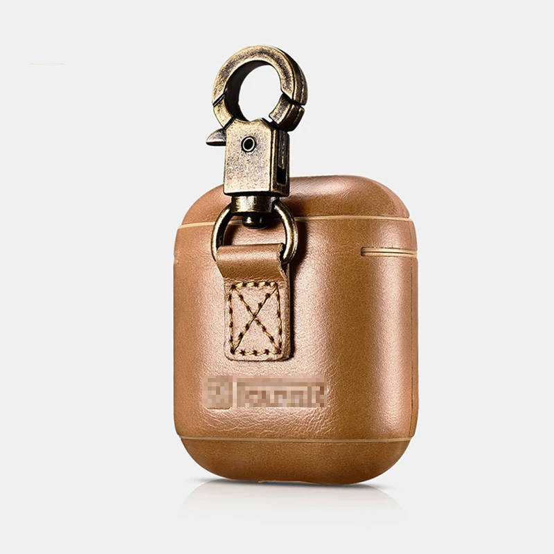 Чехол для наушников для Apple airpods ремешок кожаный с кнопками чехол для наушников Аксессуары для наушников Защитный беспроводной чехол - Цвет: Khaki