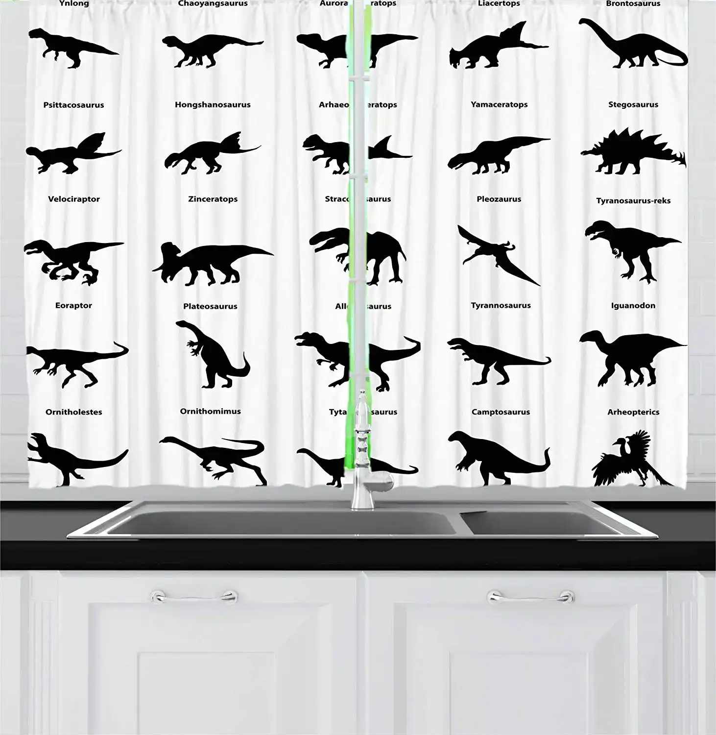 Dinosaur Curtains Composition Different Dinosaurs Silhouettes With