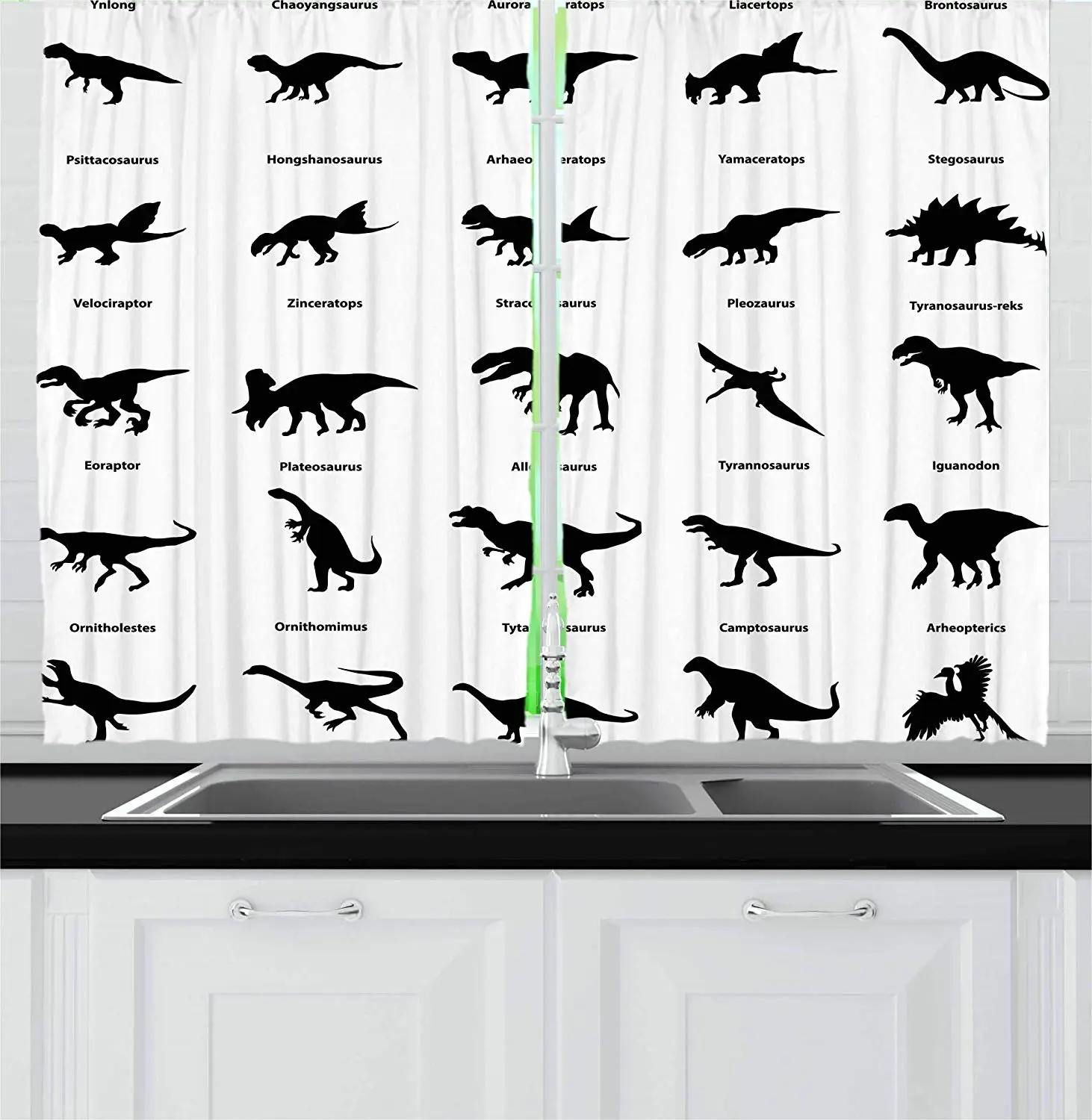 

Dinosaur Curtains Composition Different Dinosaurs Silhouettes with Their Names Evolution Wildlife Window Drapes for Living Room