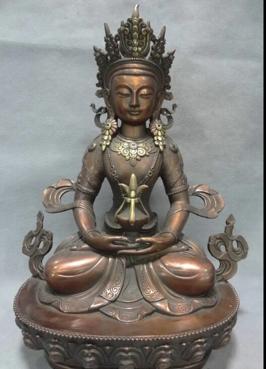 

18" Chinese Pure Bronze Buddhism Amitayus Buddha Tara Kwan-Yin Goddess Statue