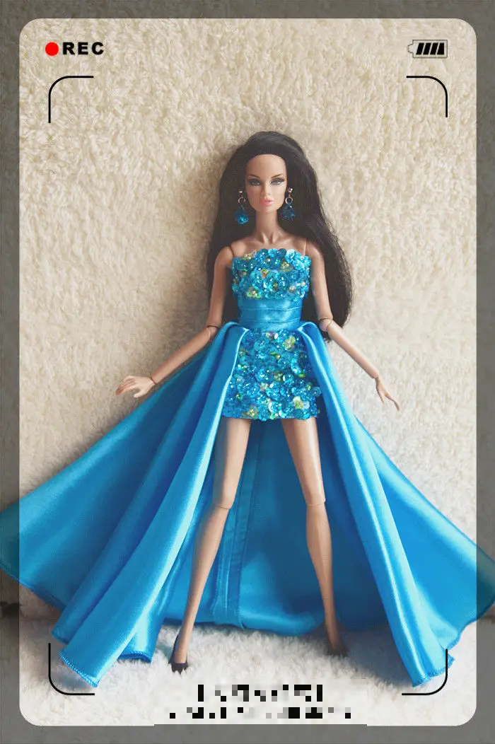 Стиль очень хорошее качество голубое длинное платье для 1:6 куклы BBIA82