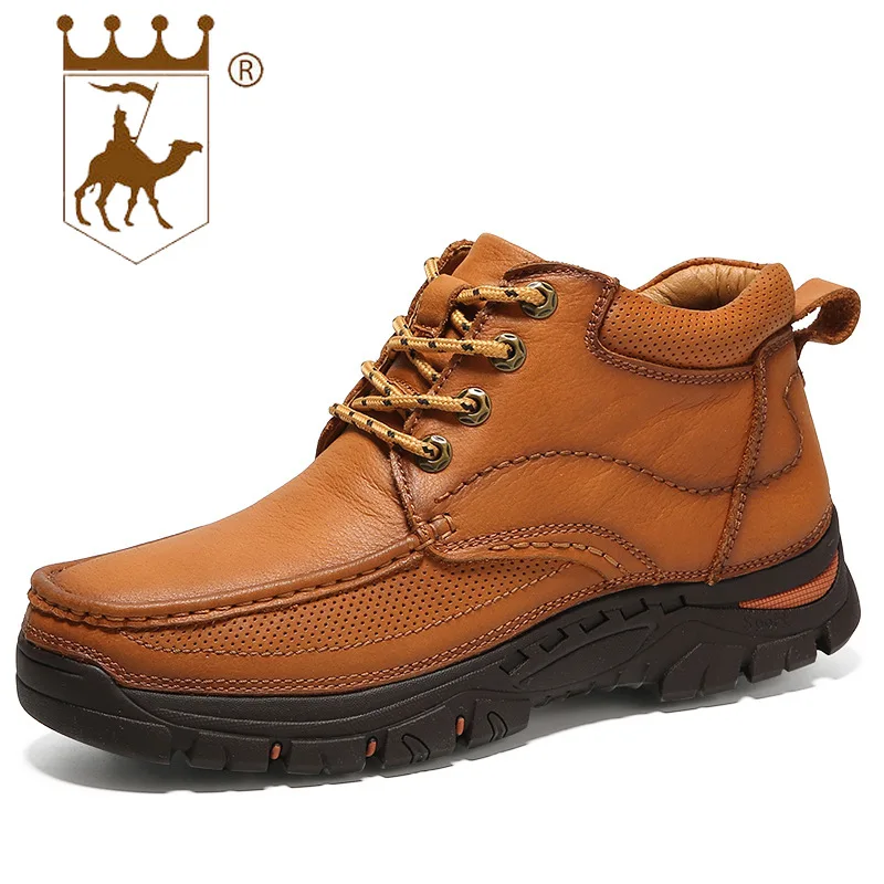 

BACKCAMEL Men's Leather Boots Lace-up Outdoor Male Shoes Wear-resistant Non-slip Casual High-top Shoes High Quality Size 38-44
