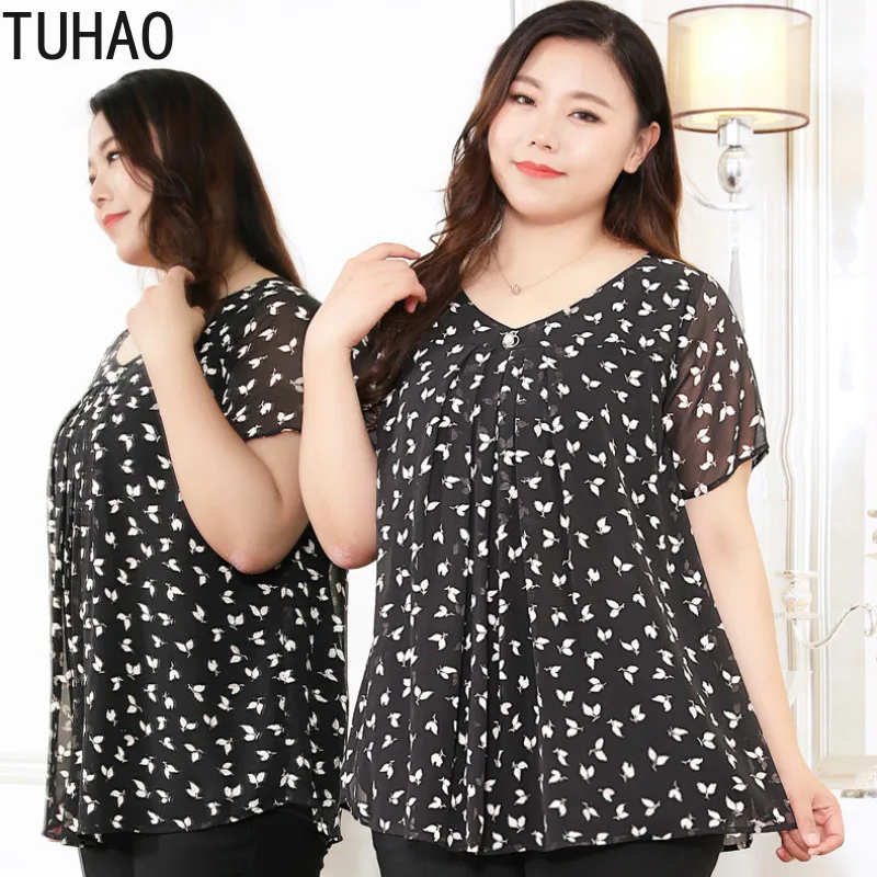 

TUHAO Plus Size 10XL 8XL 6XL 4XL Blouse for Women Summer Woman Blusas Mujer De Moda Tops Elegant Office Lady Women Clothing