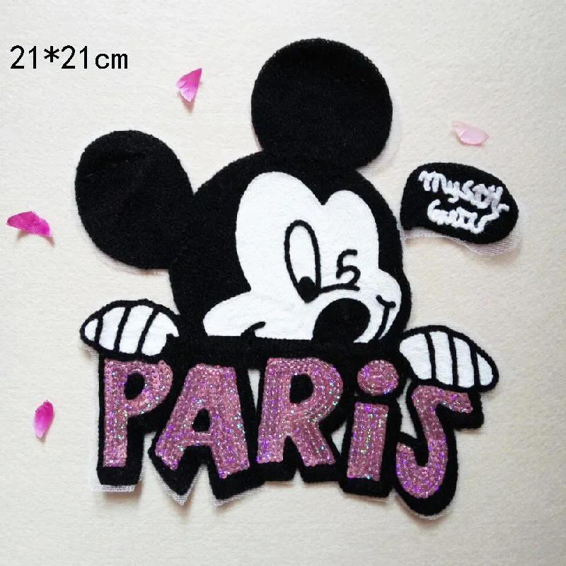 

Big size Embroidered Sew-On Patches Clothes Sewing Mickey Clothing DIY Motif Applique Sticker Sequins handmade patch Minnie
