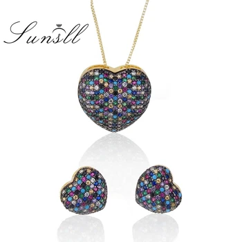 

SUNSLL New Arrival Gold Copper Multi Colors Cubic Zirconia Fashion Earrings/Necklace Jewelry Set for Women Gift Wedding Brincos
