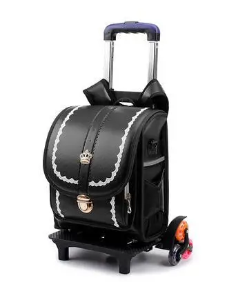 Японский Школьный рюкзак, детский ортопедический рюкзак на колесиках, детский японский рюкзак на колесиках из искусственной кожи, детский школьный рюкзак, сумки на колесиках - Цвет: 6 wheels