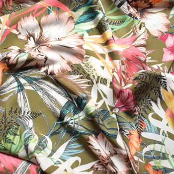 

2018 high quality flowers printed chiffon fabric soft comfortable clothing tissue for women summer dress,skirt by meter