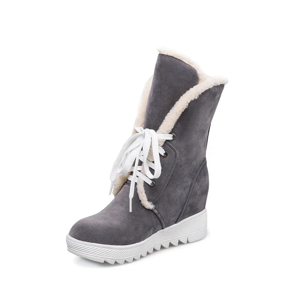 Asumer; Новинка года; модные зимние ботинки; женские ботинки на платформе; ботильоны с круглым носком; высококачественная повседневная обувь; большие размеры 34-43 - Цвет: gray