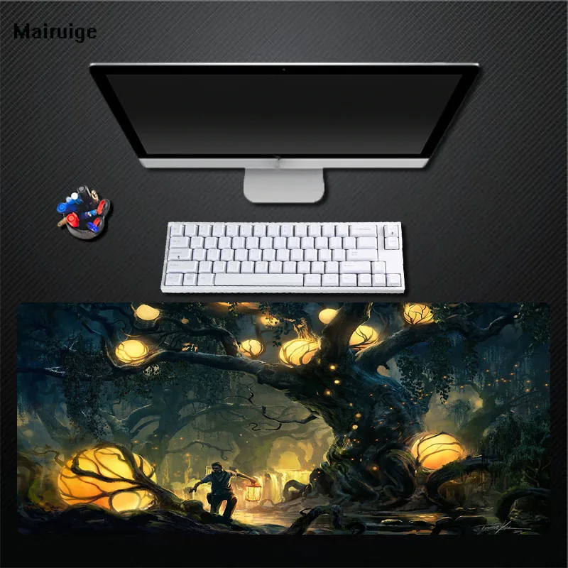 Коврик для мыши Mairuige Tree Lights Forest Fantasy Art супер размер утолщенный нескользящий