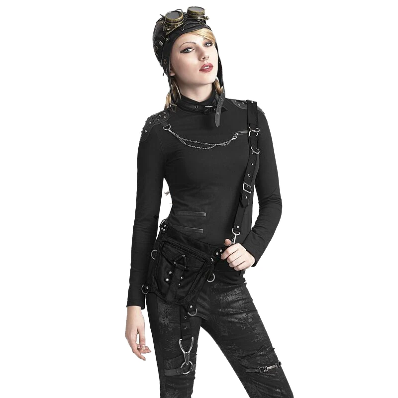 

Punk Women Leather Small Waist Belt Bags Steampunk Fashion Black Shoulder Bags Holster Mini Bag Purses