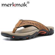 Merkmak/Коллекция года; Летняя мужская обувь; мужские вьетнамки; модная Нескользящая кожаная повседневная обувь; классические массажные пляжные шлепанцы; большой размер 46