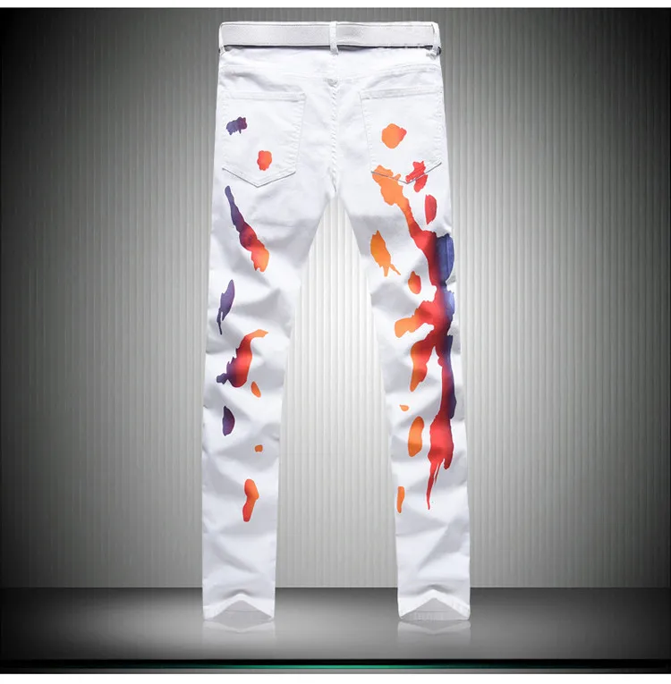 Sokotoo Для мужчин модные цветные окрашенные белые джинсы с принтом Повседневное тонкий стрейч джинсы длинные брюки