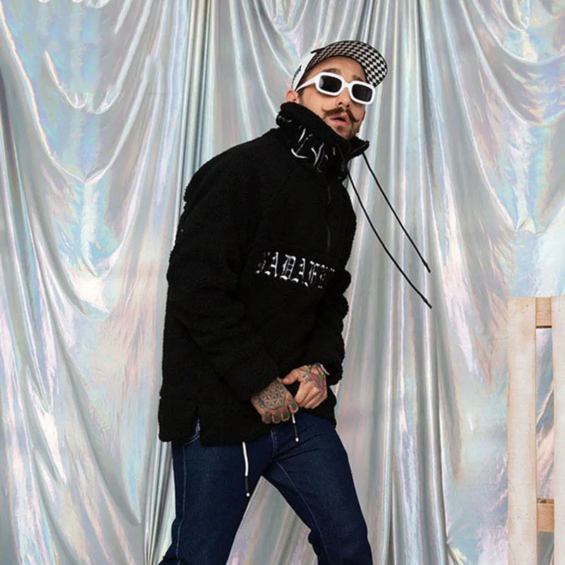 Aolamegs Male Sweatshirt Letter Plus Velvet Sweatshirts Couple Pullover Fashion Long Sleeve High St