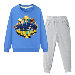 Пальто для мальчиков и девочек + штаны, костюм из 2 предметов, детский комплект одежды с 3D пожарным Сэмом, детский спортивный костюм на