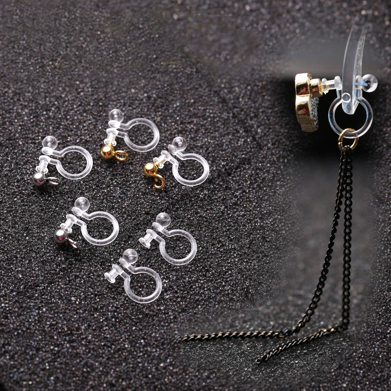 

20pcs/lot,Transparent U type Ear clip 0.7mm 0.8mm 0.9mm Jack Painless Prevent allergy Resin No ear hole DIY Jewelry Accessories