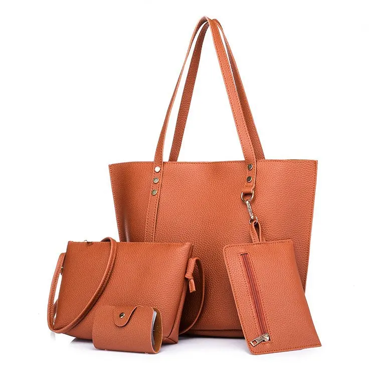 

Promotion of a new four-piece set of mother bag with litchi pattern one-shoulder bags and oblique handbags in 2018