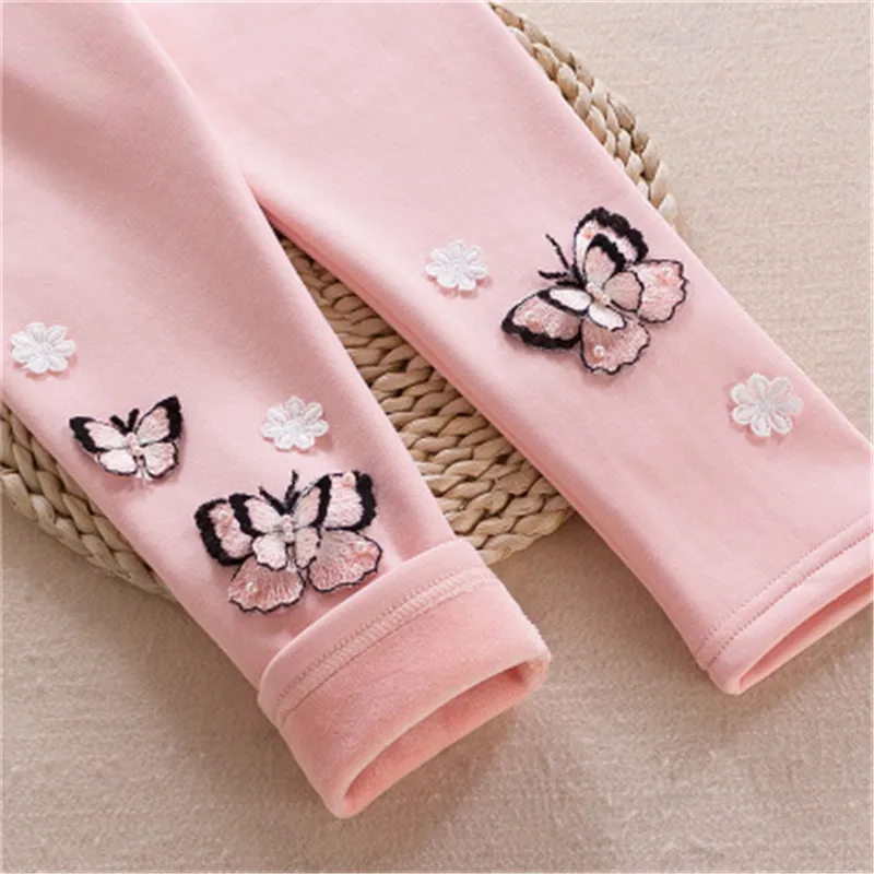 Winter Kids Warm Leggings Butterfly Design Pencil Pant Children Thicken Wool Trousers Toddler Girl Leggins A3042