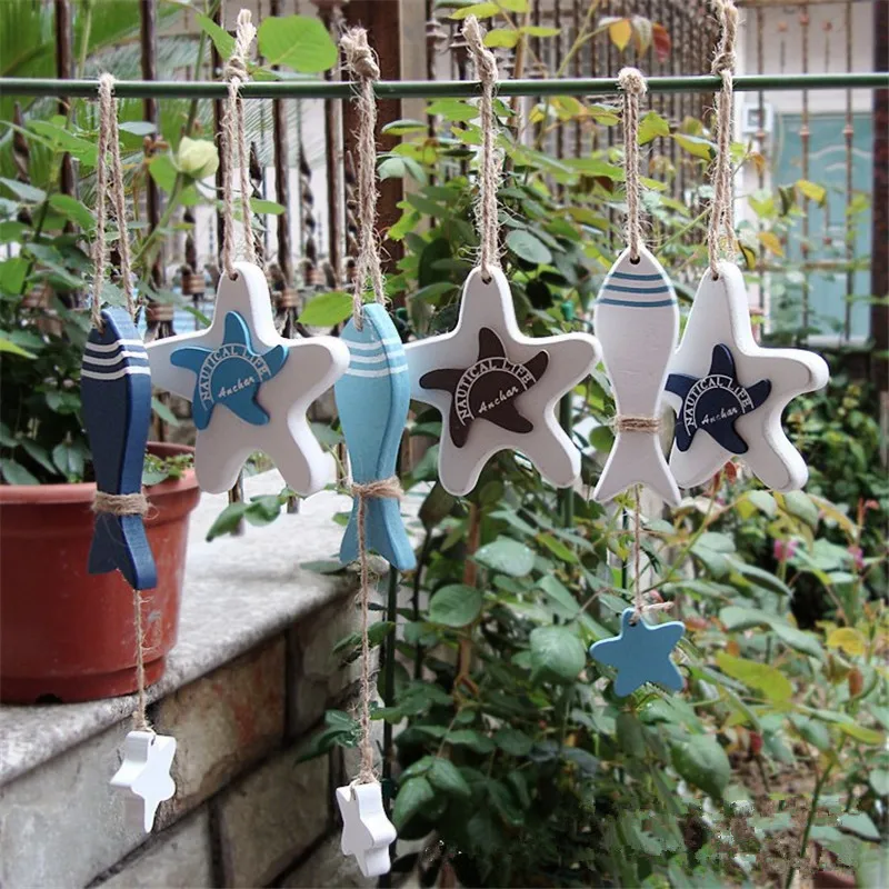 

6 pcs/set Mediterranean Style Hanging Craft DIY Home Decor Fish Starfish Beach Sea style Handmade Home Decoration Wall stickers