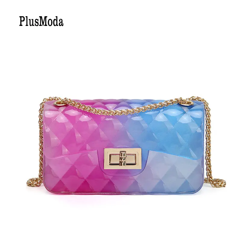 

Clear Pvc Gradient Lingge Jelly Bag Women Chic Chain Shoulder Messenger Bag Transparent Mini Crossbody Bag For Women Handbags