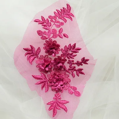 Красные, темно-синие, серые, розовые вышитые кружевные аппликации ручной работы DIY кружева патч цветок свадебные кружевные аксессуары для одежды 1 шт - Цвет: Rose
