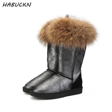 HABUCKN/Модные женские зимние сапоги из натурального Лисьего меха теплые высокие сапоги высокие зимние сапоги из натуральной кожи женская обувь