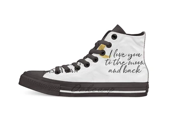

Gold I love you to the moon Design breathable Casual High Top lace-up Canvas shoes sneakers For Drop shipping