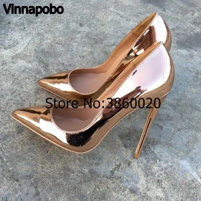 Vinapobo пикантные; цвет золотой; Для женщин насосы носком на высоком каблуке-шпильке женская обувь на высоком каблуке Лакированная кожа женские туфли на высоком каблуке(12 см); высота каблука 10 см, 8 см