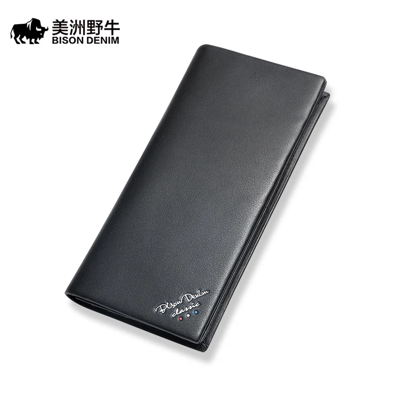 

BISON DENIM Long Purse Men Wallet Business Men's Genuine Leather Wallet Thin Luxury Brand Design Handy Slim Male Wallets