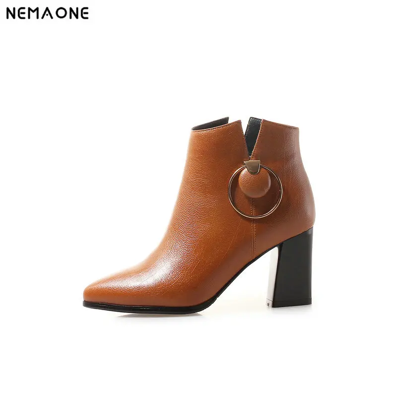 

NEMAONE 2019 New high heels women ankle Boots ladies dress shoes woman black brown autumn Winter boots