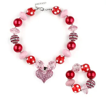 

New Arrived 1set/bag resin hearts pendants decoration necklace/bracelet jewerlry set fashion toddler bubblegum beads Necklace