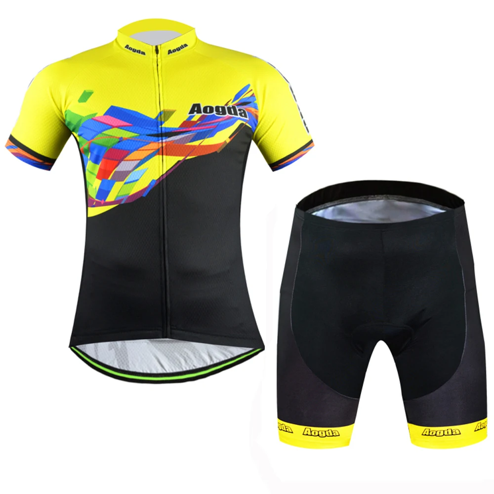 

Aogda Cycling kit Yellow Black Bycicle Clothes For Man Short Sleeve Summer Breathable Quick Dry GEL Pad Cycling Suit S-3XL