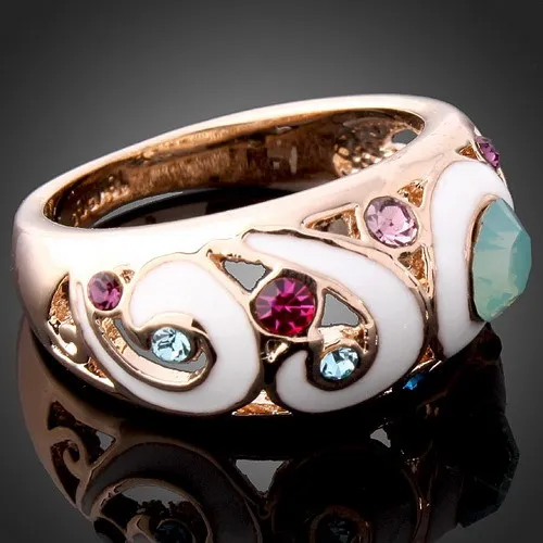 

wholesale Rose Gold Color Wedding Rings With Trendy Colorful Glaze Crystal Rhinestone Round Jewelry Women Enamel Rings
