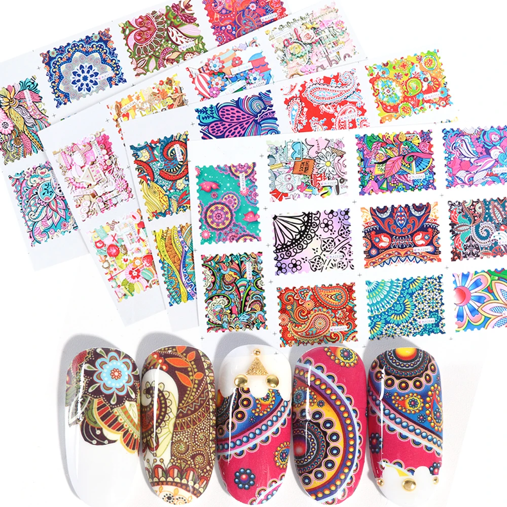 11 Design Retro Water Transfer Decals Nail Art Sticker Colorful Flower Vines Totem Full Wraps Manicure Decoration LABLE2535-2578  (2)