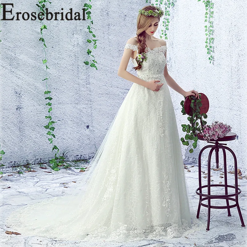 

Erosebridal New Arrival 2019 Summer Wedding dress Boat Neck Wedding Gown off the Shoulder Bride Dress Custom Made Women Dress
