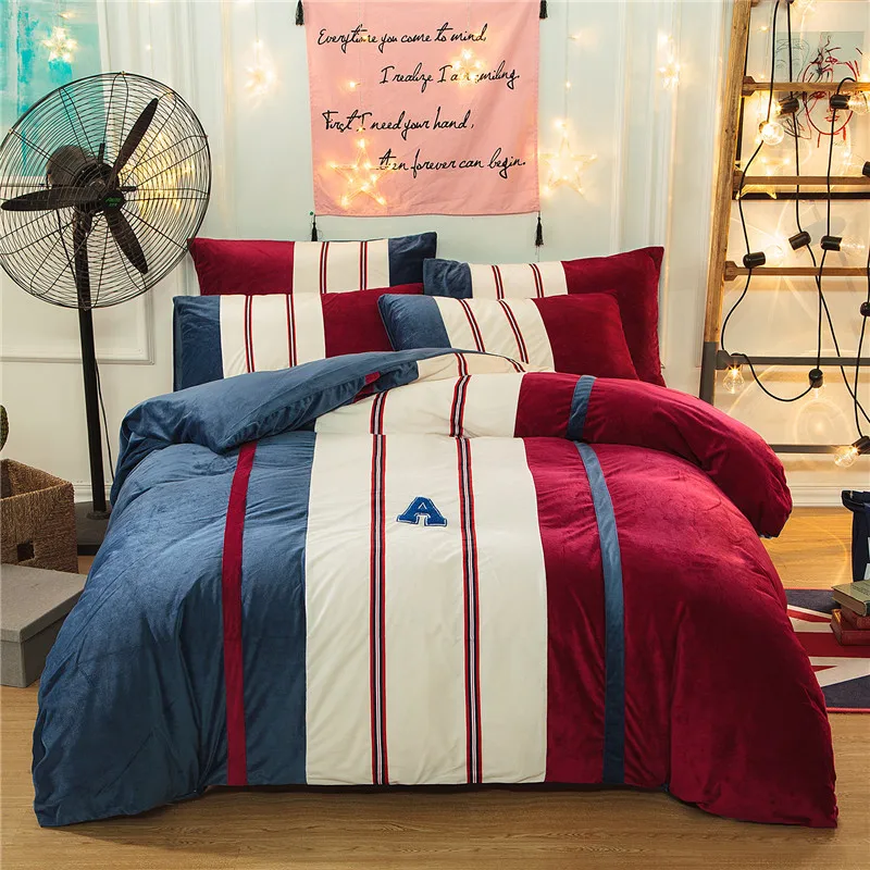 Sports style bedding sets Sham thick flannel duvet cover set winter