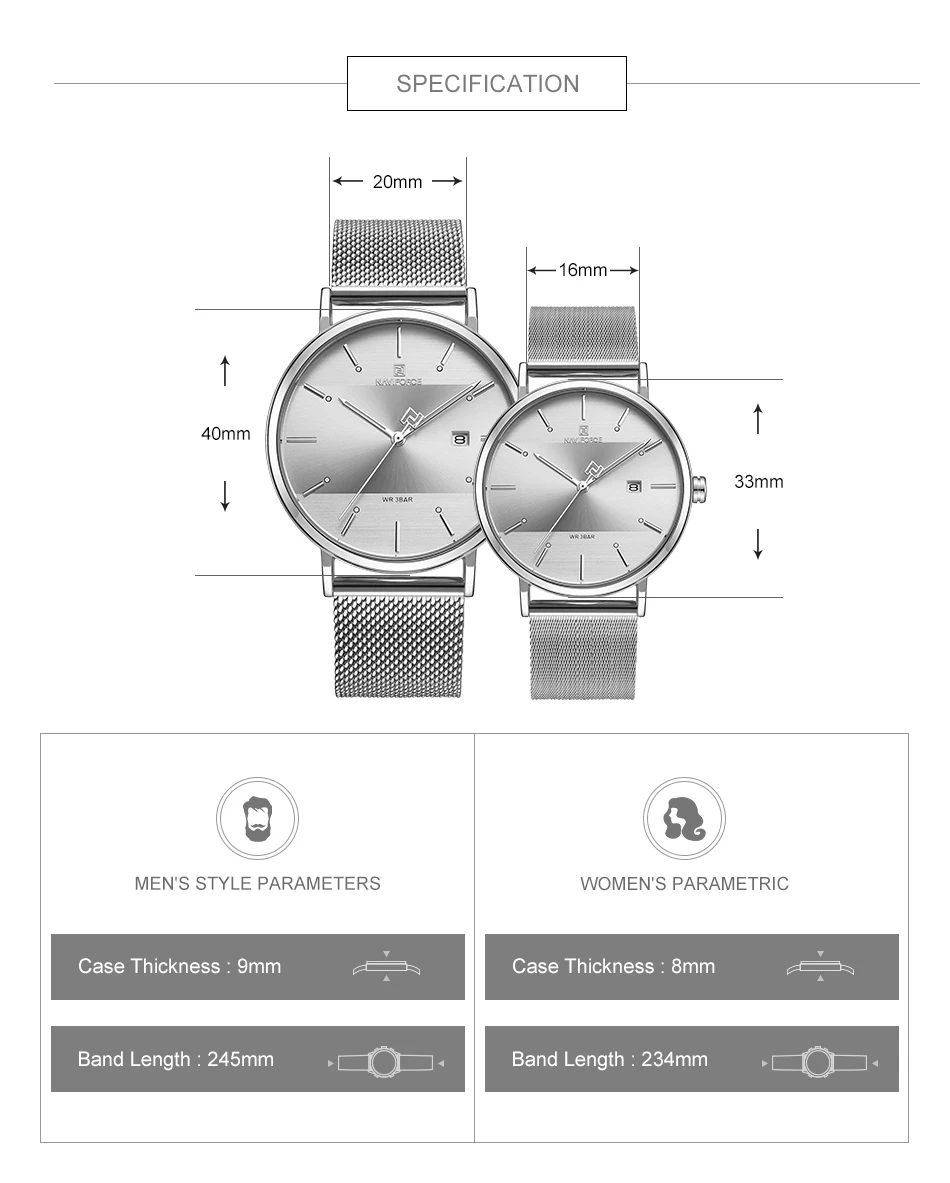 NAVIFORCE часы для влюбленных Топ бренд простые деловые мужские часы из нержавеющей стали женские кварцевые наручные часы Relogio Masculino