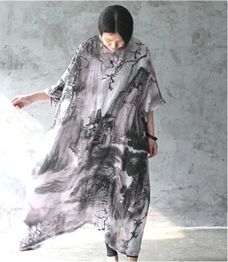 Здесь продается  Yesno T14 Long Maxi Chinese Traditional Chi-Pao Dress 100% Linen Oversize 
